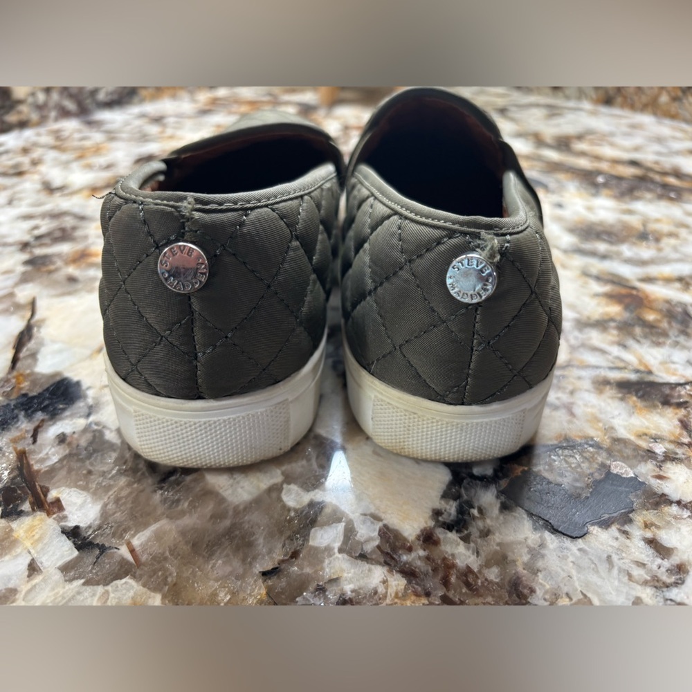 Steve Madden  Quilted Olive Slip-On Loafers - Picture 6 of 9